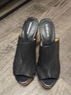 BCBGeneration Black Peep-Toe Slide Mules